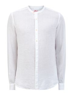 Белая рубашка из тонкой льняной ткани с корейским воротом