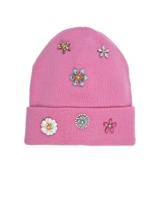 Розовая шапка с цветочками из декоративных камней Regina детская