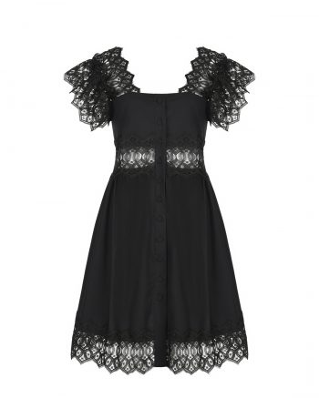 Черное платье с кружевной отделкой Alberta Ferretti