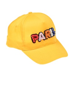 Желтая шапка с надписью "PARIS" из бусин Regina