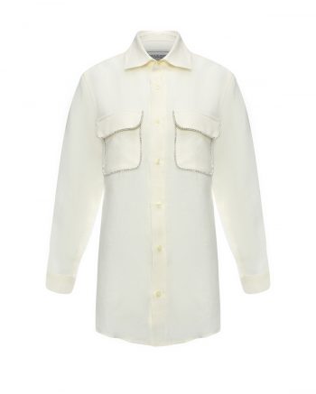 Льняная рубашка с карманами и аппликацией кристаллами, белая Forte dei Marmi Couture