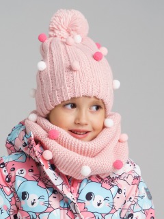 Комплект вязаный для девочки: шапка, снуд