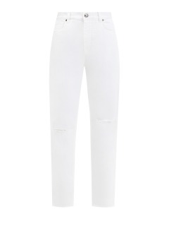 Белые джинсы на высокой посадке с декоративными прорезями
