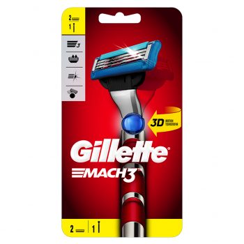 GILLETTE Бритва с 2 сменными кассетами Red MACH3 Turbo 3D